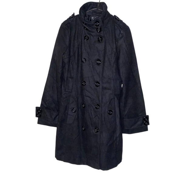 Taxi Wool Blend VTG Black High Neck Raincoat Jacket Sz M Quiet Luxury Old Money - Picture 3 of 7